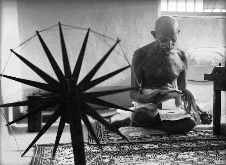 Image result for Gandhi and the spinning wheel